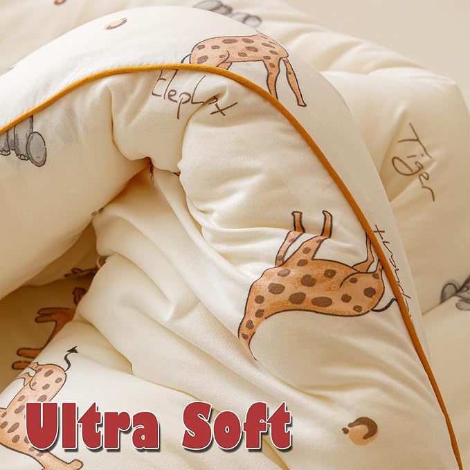 2PCS Toddler Bedding Set, Ultra Soft Marshmallow Fluffy Comforter Bed Sets for Kids Boys Girls Infant, Cute Microfiber Lightweight Machine Washable All Seasons Bedroom (Wildlife Park)