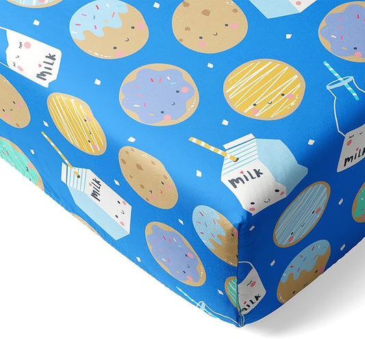 Little Sleepies Baby Crib Sheets, Buttery Soft Viscose from Bamboo Crib Sheets for Boys & Girls, Toddler Bed Sheet, Standard Crib Mattress Sheet, Super Stretchy & Elasticized (Blue Cookies & Milk)
