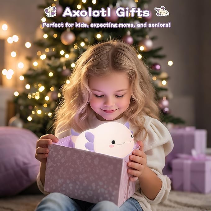 Axolotl Night Light for Kids,Cute Purple Axolotl Lamp ,LED Squishy Nursery Nightlight, Soft Silicone Novelty Animal Bedside Touch Lamp, Room Decor,Axolotl Gifts for Mom Girls Baby,Valentine's Day Gift