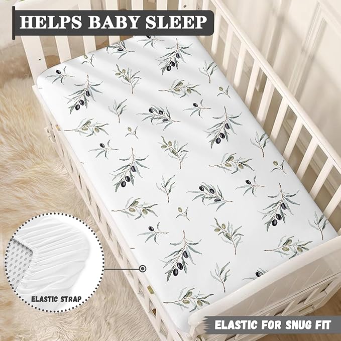 Black Olives and Green Branch Fitted Crib Sheet Olives Baby Crib Sheet Fit Standard Crib and Toddler Mattress,Crib Mattress Sheets for Boys Girls 28"x52"