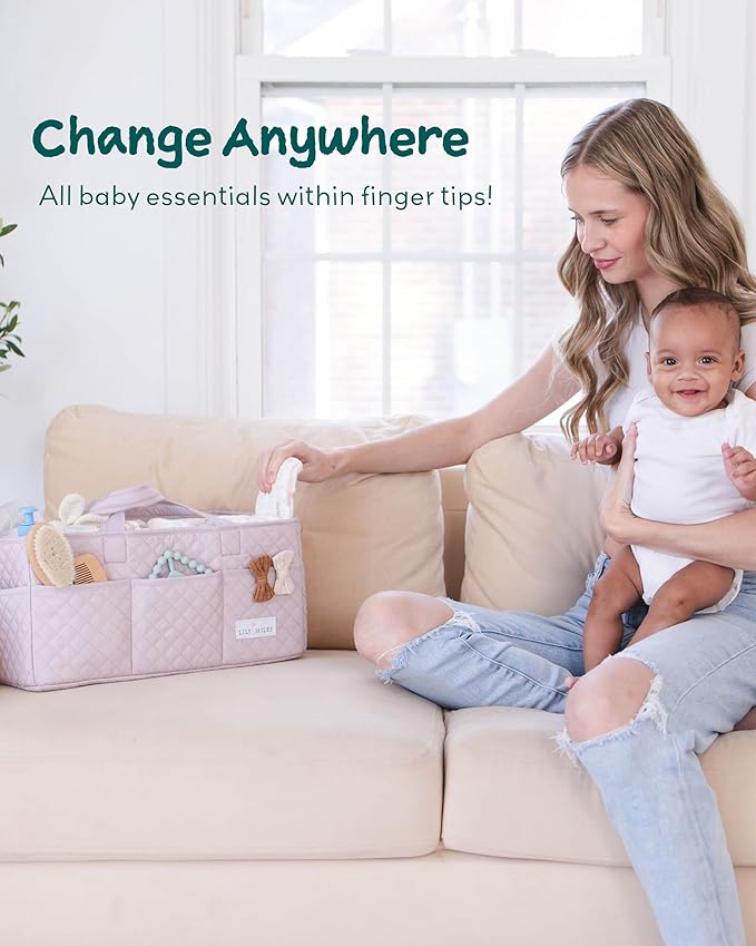 Lily Miles Baby Diaper Caddy Organizer, Quilted Nursery Storage Organizer for Newborn Essentials and Diaper Changing Station, Gift for Baby Shower and Registry Must-Have (Rosy Lilac)