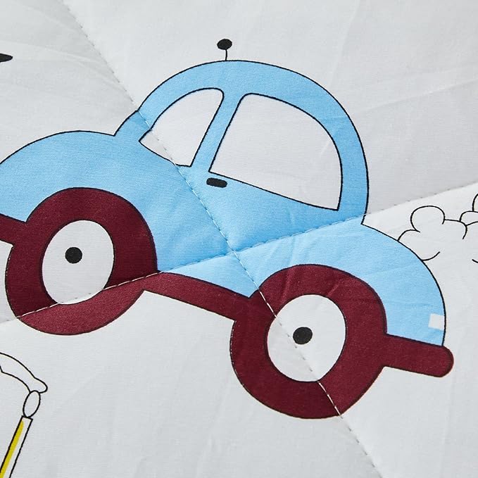 Brandream Kids Comforter Set Queen Full Size Cotton Boy Quilt Set 3-Piece Cars Trucks Bedding Set Lightweight Quilts