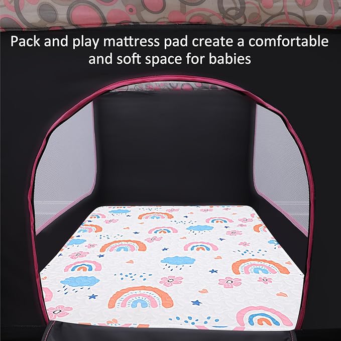 Quilted Pack n Play Sheet Fitted, Breathable Thick Pad for Pack and Play Mattress, Pack and Play Mattress Sheet fits Graco, Portable Mini Cribs, Play Yards, Padded Playpen Protector Cover