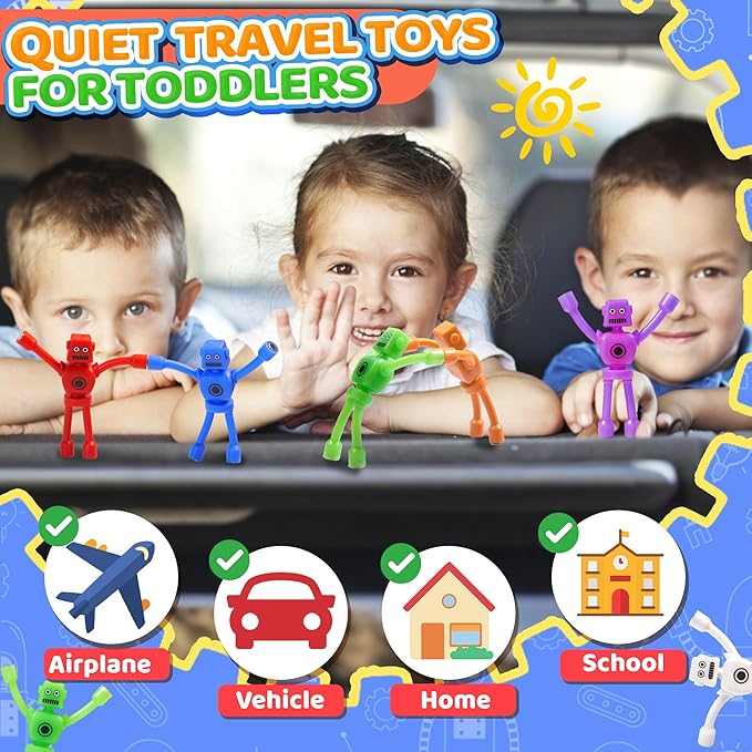 10Pcs Magnetic Robot Men Travel Toys for Toddlers Kid Boy Quiet Airplane Road Trip Travel Activities Essential Fridge Magnets People Fidget Toy Adults Autism Sensory Stress Relief for Office Classroom