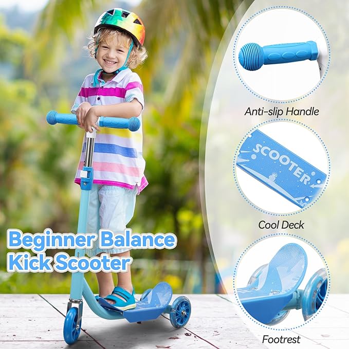 Toddler Scooter, Scooters for Kids Age 3-5, Boy Girl Gift 3-Wheel Kick Scooter with LED Light Up Wheels, Adjustable T-Bar Handle, Cute Deck, Safe Smooth Riding Outdoor, Max 100 lbs, Xmas Box Wrapped