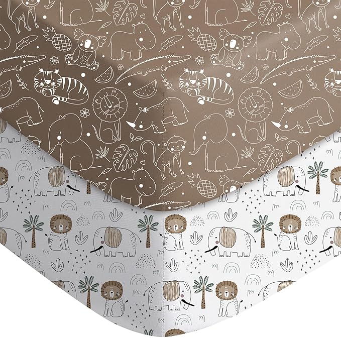 Pack and Play Sheets Fitted, Mini Crib Sheets 2-Pack for Pack N Play Mattress, Stretchy Playpen Sheet for Boys Girls, Softness and Breathable, 38" x 26"