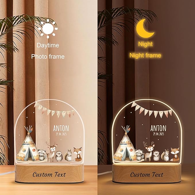 7GEEFT Personalized Baby Gifts Safari Animal Night Light, Custom Name LED Acrylic Plaque Lamp, Perfect Baby Shower Newborn Gifts for Kids Boys Girls, Christmas Nursery Decor for Children's Room