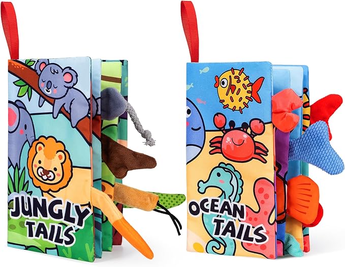 2-Pack Baby Books 0-6 Months, Baby Crinkle Book, Touch and Feel Sensory Books for Babies, Infant Toys 0-6 Months, Soft Fabric Toy Shower Gift, 4 Page - Blue