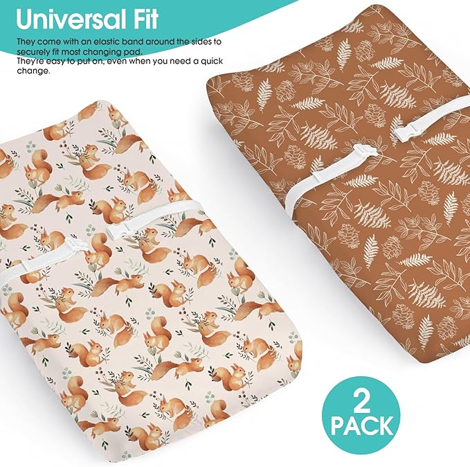 BROLEX Changing Pad Covers for Baby: Boy Girls Ultra Stretchy Soft 2 Pack, Squirrel Foliage