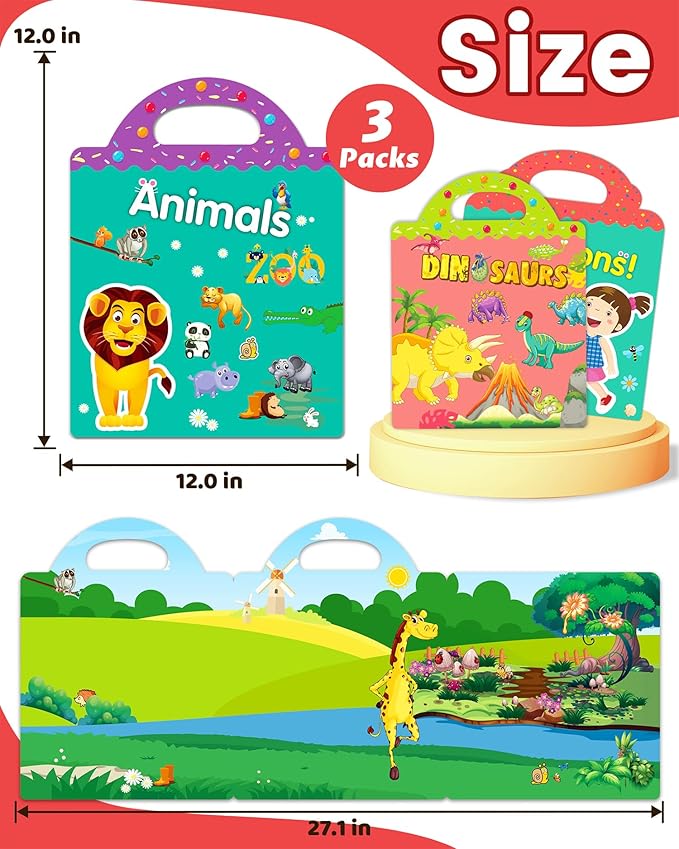 Walenced Reusable Sticker Book for Toddlers, Stickers for Kids, Toddler Sticker Book, Toddler Craft Activities, Toddler Travel Toys Ages 3 and Up Boy Girl Birthday Gifts