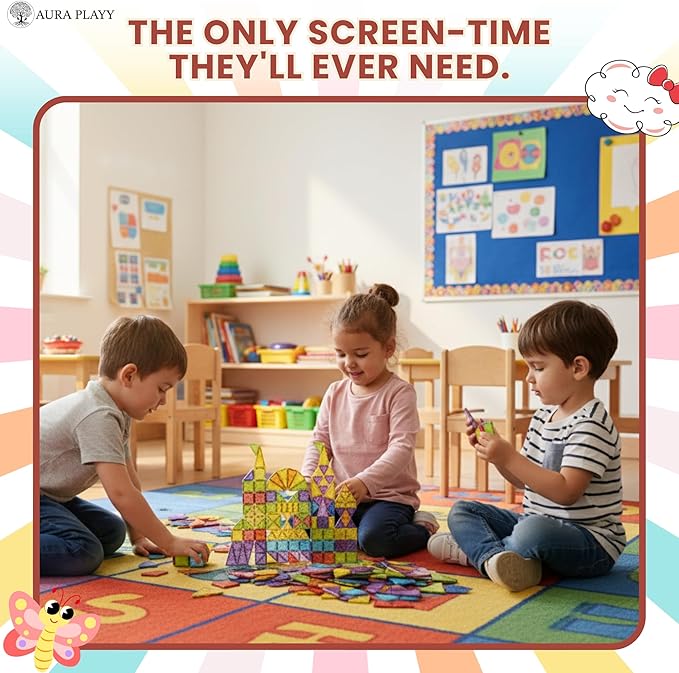 55-Piece Magnetic Tiles Set – Creative 3D STEM Building Toy for Kids