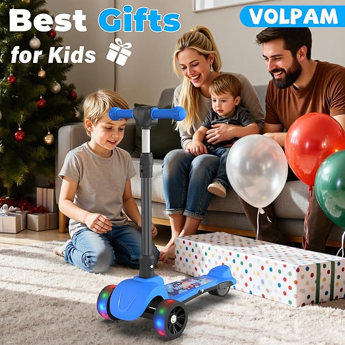 VOLPAM C001 Electric Scooter for Kids, 80W Motor, Max Safe Speed 5MPH, 3 Adjustable Height, Lean-to-Steer, 3.5" Lighted Up Wheel, Foldable Scooter for Boys & Girls, Max Load 110lbs