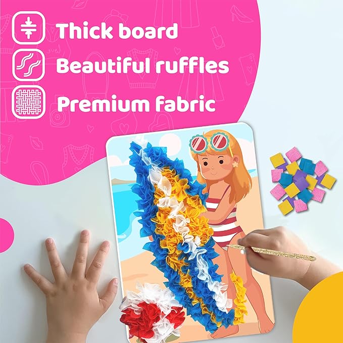 jackinthebox Poke Poke Art for Kids - Fashion Theme, Mess-Free Fabric Art and Craft, Flower Pressing Kits, Gift for Kids, Girl Gifts, Toys for Girls Ages 4 5 6 7 8