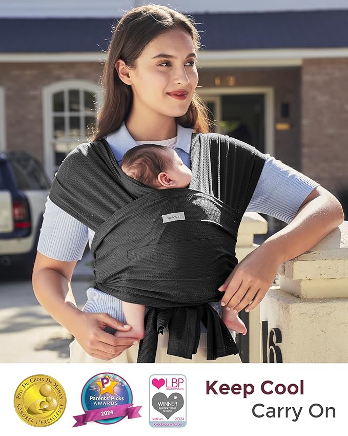 Momcozy Baby Carrier AirMesh - The Perfect Summer Water Sling for Newborns to Toddler 8-35 lbs - Cooling, Breathable and Lightweight Baby Wrap, Nice for Summer, Pool, Beach, Swimming, Black