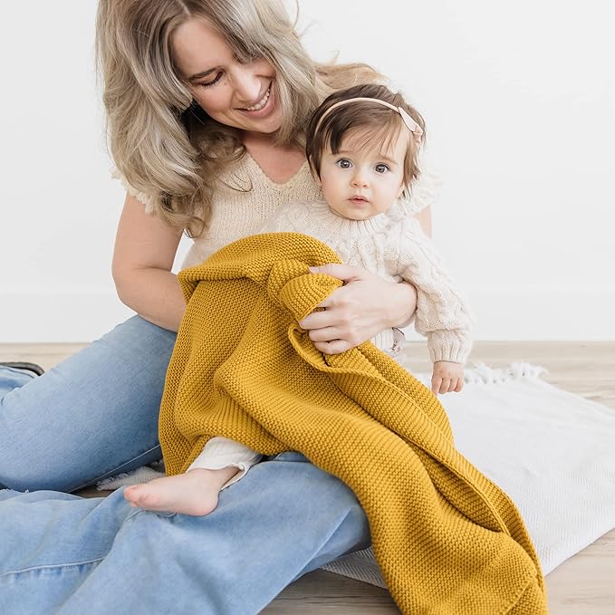 Natemia 100% Organic Cotton Knitted Baby Receiving Blanket for Newborn, Infant & Toddler – Ultra Soft 30" x 40" Crib, Stroller & Nap Time Cover for Boys and Girls – Baby Cotton Blanket