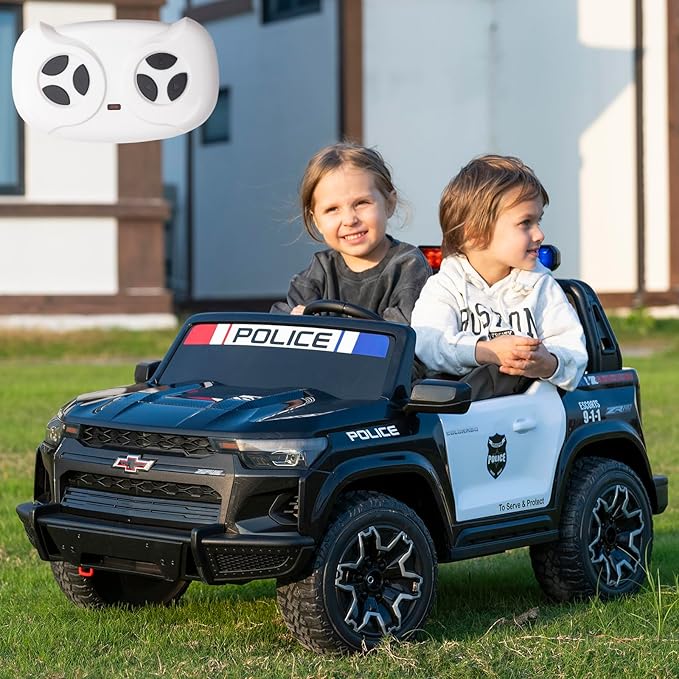 POSTACK 24 Volt Ride on Toys with Parental Remote, 4WD Battery Powered Electric Power 4 Wheels for Toddlers, Kids Ride on UTV Truck Kids Cars to Drive with Bluetooth LED Lights, Police Black