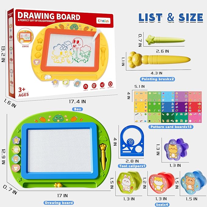 Large Magnetic Drawing Board 13 × 17 in Doodle Board Toddler Toys for Girls Boys 3 4 5 6 7 Year Old Kids, Preschool Educational Travel Toys Gifts Etch A Colorful Sketch Magnet Erasable Writing Pad