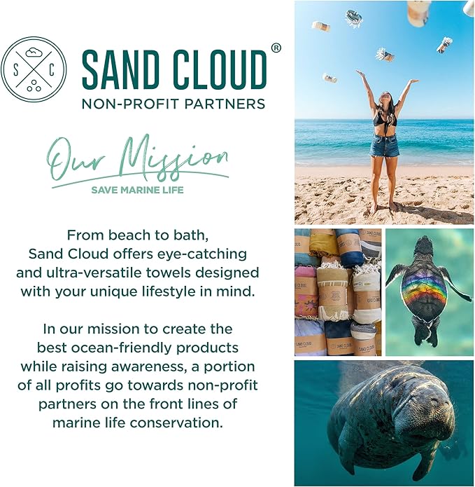 Sand Cloud Turkish Beach Towel - Sand Proof - 100% Certified Organic Turkish Towel - Quick Dry Towel for Beach, Picnic, Blanket or Bath Towel - As Seen on Shark Tank - Gocek (Denim)