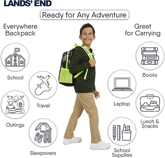 Lands' End Unisex Kids Medium ClassMate Lightweight Durable Elementary School Backpack, Black Highlight