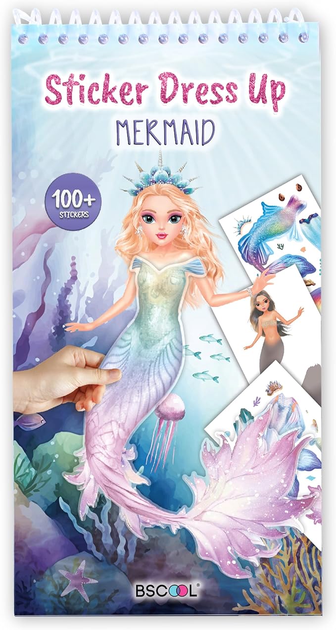 BSCOOL Sticker Dress up Mermaid - Sticker Activity Book for Kids. Learn Girls Fashion Design for Mermaid with Stickers and Guides for Kids 5 and up. Little Designer Creativity Book