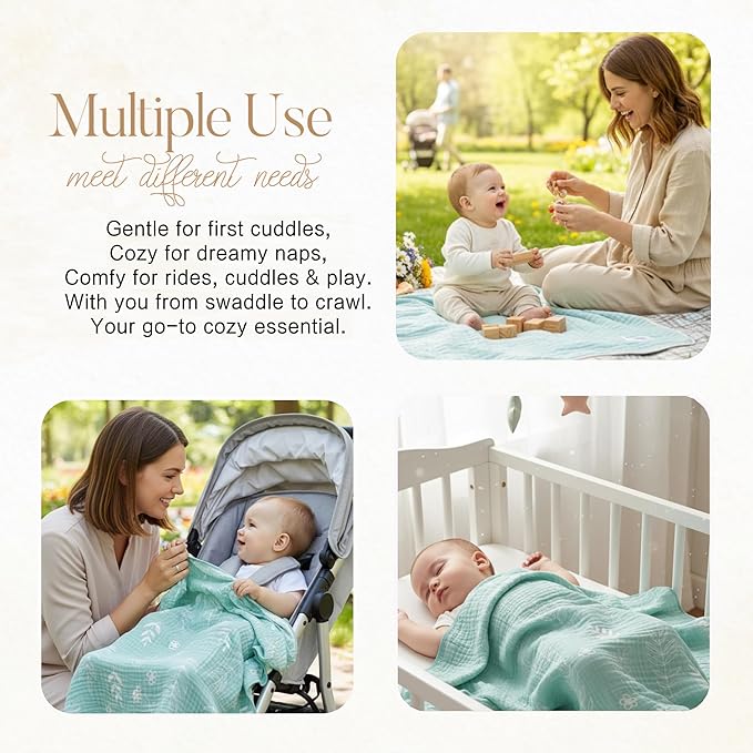 Ultra-Soft Muslin Baby Blanket - Premium Blend Swaddle & Crib, 43x43 (Leaf Floral)