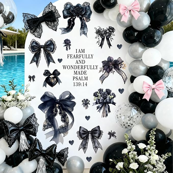Black Bow Wall Stickers Watercolor Inspirational Bowtie Art Decor for Girls Bedroom Bows Bridal Shower Party Decals for Backdrop Peel and Stick Coquette Bible Art Vinyl Decal for Kids Baby Bedroom