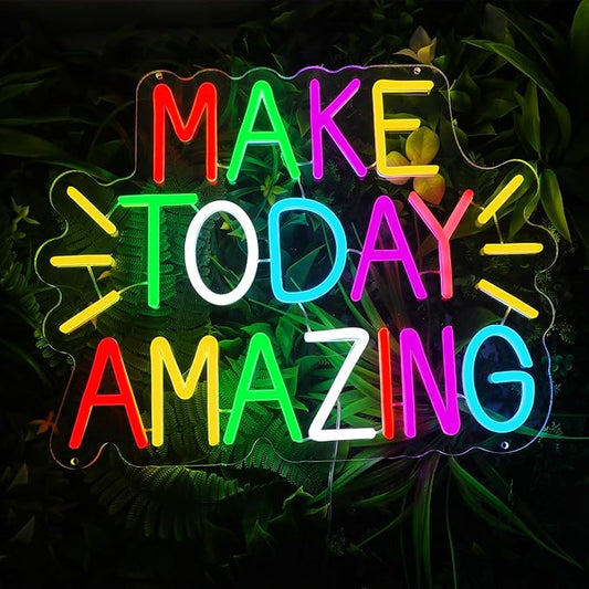 Enuoli Make Today Amazing Neon Sign Wall Decor Letter LED Neon Lights Light Up Signs For Kids Room Dimmable Positive Affirmation LED Neon Light Sign Home Business Wall Art Decor