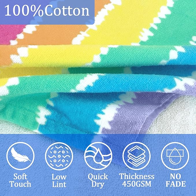VOOVA & MOVAS Hooded Beach Towel for Girls & Kids (3-8 Years) | 30"x50" Soft Absorbent 100% Cotton Towel Wrap | Perfect for Toddler Beach, Pool, Bath, Swimming | Striped Color Design