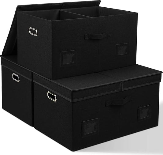 Graciadeco 75 Quarts Extra Large Decorative Storage Bins with Lids, 3 Packs Black Collapsible Storage Bins with Lids, Stackable Storage Bins Decorative Box Storage With Lid Extra Large