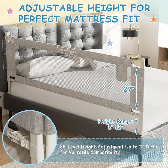 3-Pack Bed Rails for Toddlers with Headboard Rod - Height Adjustable Baby Bed Rail Guard Specially Designed for Twin Size (74.8 x 74.8 x 39 Inch)