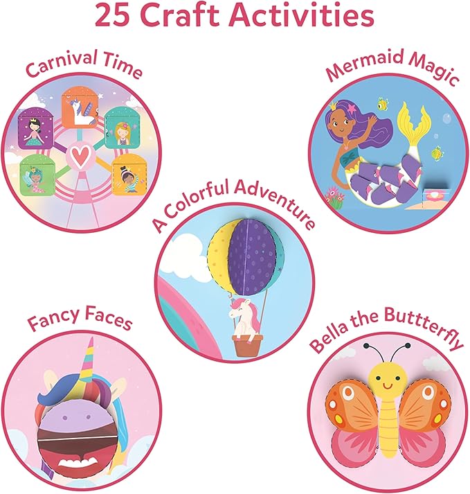 Skillmatics Scissor Skills Activity Book - Snip Snip Unicorns & Princesses, Stocking Stuffers, 25 Fun Cutting Activities, 2 Child-Safe Scissors, Felt Craft Kit, Christmas Gifts for Ages 3, 4, 5, 6, 7