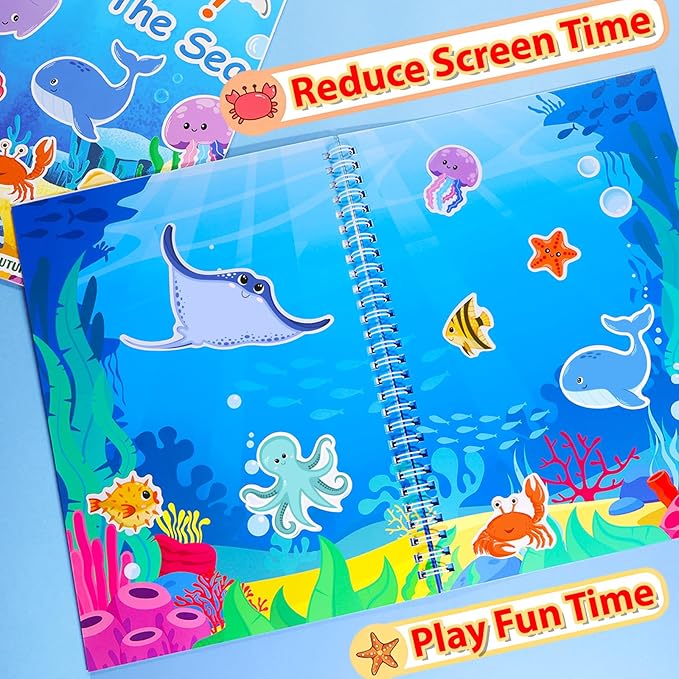 Jelly Sticker Books for Toddlers 2-4 Years, Under The Sea Stickers for Kids 1-3, Reusable Sticker Book for Toddler Stocking Stuffers＆Travel Essentials Plane Activities (Under The Sea)