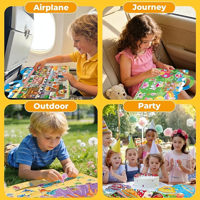 Kalysky 6Pcs Reusable Sticker Book, Jelly Sticker Books for Kids Ages 3-5, Cute Sticker Books for Toddlers 2-4 Years, Sticker Activity Book for Girl Boy
