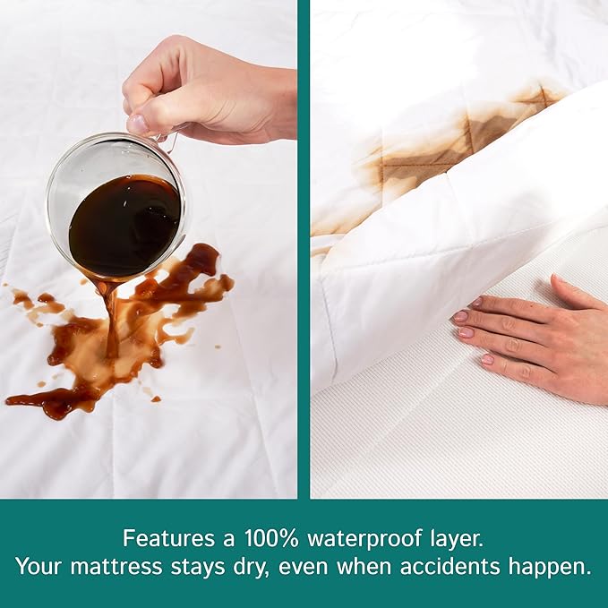 Queen Size Quilted Mattress Pad - Fitted Waterproof Mattress Protector, Pillow Top Mattress Topper, Premium Quality Hypoallergenic Mattress Cover