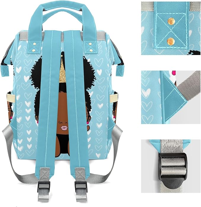 Personalized Blue Harts Cute Girl Custom with Name Diaper Bag Backpack For Baby Boy Girl Dad Mom Unisex for Adult Daypack Holiday Gift