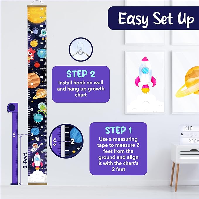 KooKooBaby Kids Growth Chart for Wall - 82"x7.9" Premium Canvas Removable Height Chart for Kids Height Measurement for Wall, Height Chart for Kids & Babies, Kids Height Wall Chart (Outer Space)
