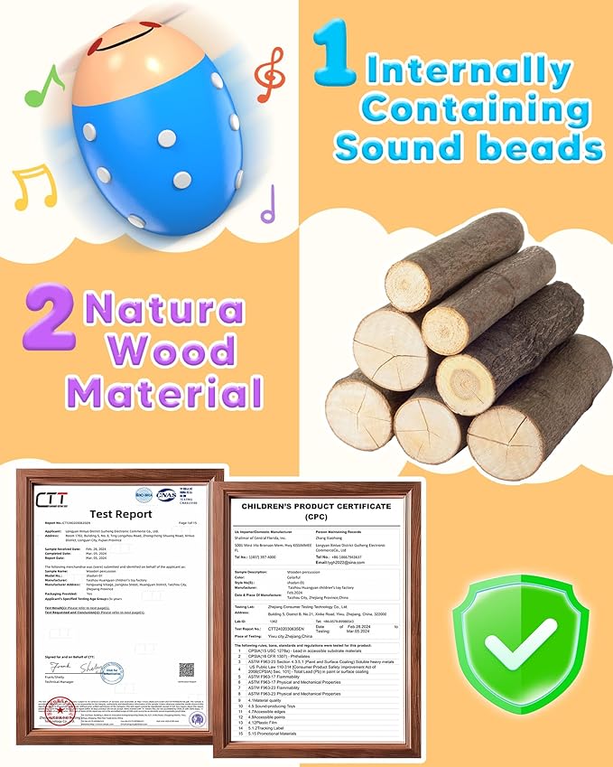 9 Pack Wooden Percussion Musical Shaker Christmas Stocking Stuffers for Toddler, Baby Stocking Easter Basket Stuffers Gifts Montessori Toys for Toddlers Kids Babies Boys Girls