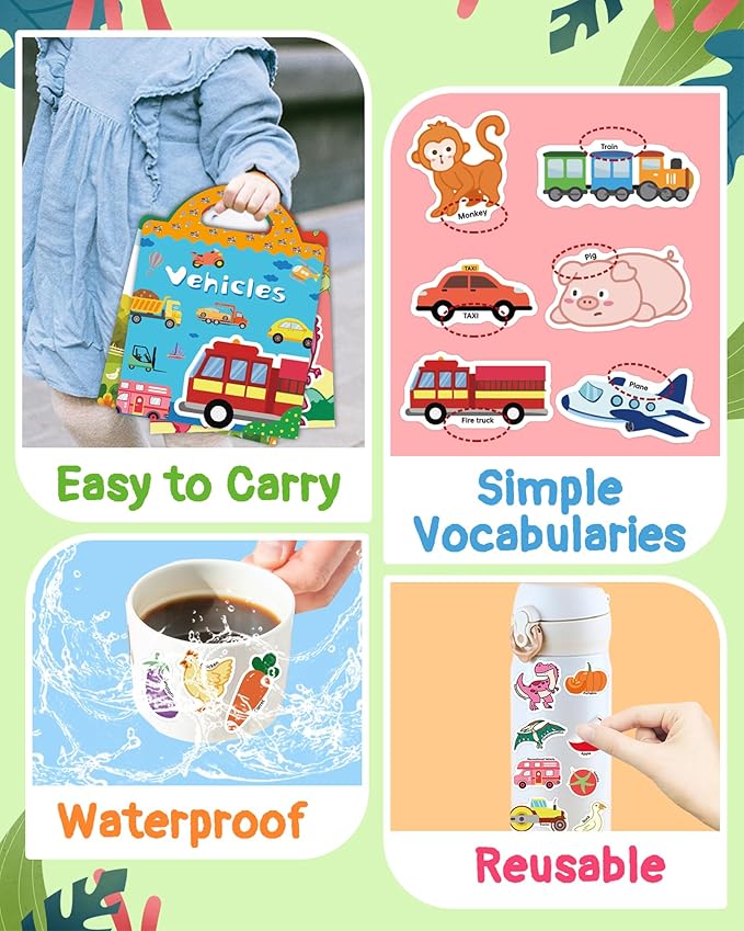 Benresive Reusable Sticker Books for Toddlers, 3 Sets Travel Stickers for Kids, Toddler Sticker Book, Crafts Activities for Toddlers, 3 and Up Birthday Gifts Travel Toys