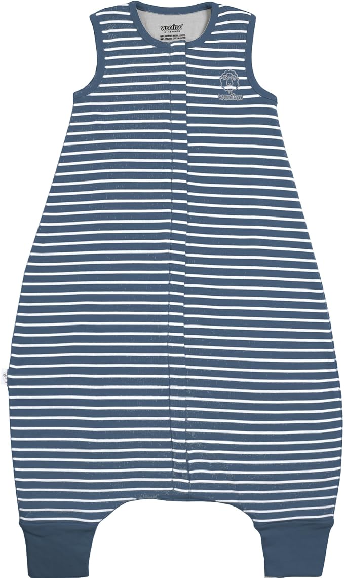 Woolino 4 Season Baby Sleep Bag with feet, Australian Merino Wool and Organic Cotton, 6-18 Months, Navy Blue