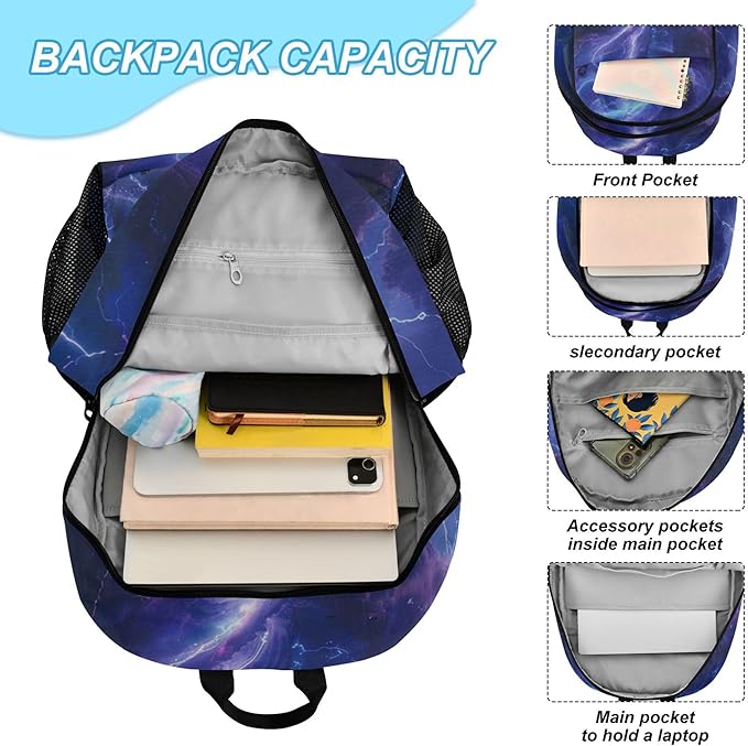 Jucciaco Blue Lightning Tornado Backpack with Lunch Bag, School Travel Backpack for Teens Boys Girls Backpacks Set