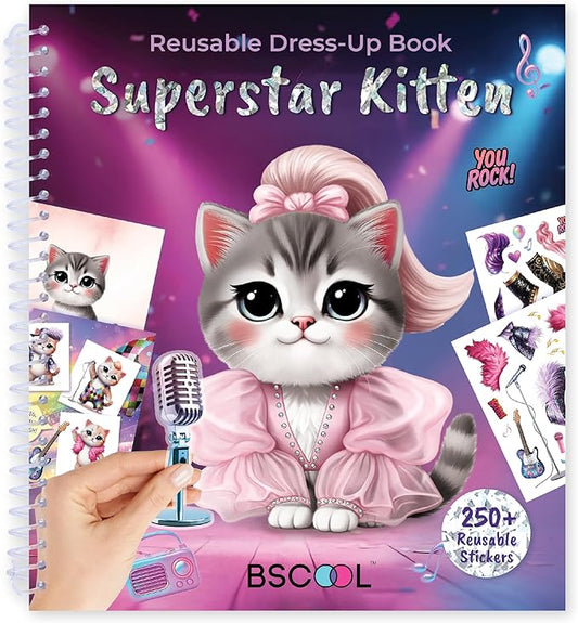 Sticker Dress Up Superstar Kitten - Kids Activity Book Learn Fashion Design for Kitten with Guides and 270+ Reusable Stickers. Gift for Girls Ages 5,6,7,8