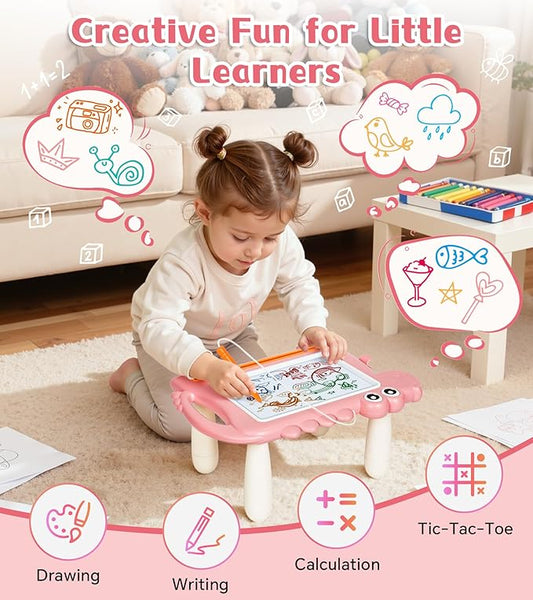 Dinosaur Magnetic Doodle Board Table for Toddlers, Color Drawing & Writing Sketch Pad Educational Learning Kids Toy for 1 2 3 Year Old Girls, Mess-Free Art Gift for Birthday or Valentine's Day, Pink