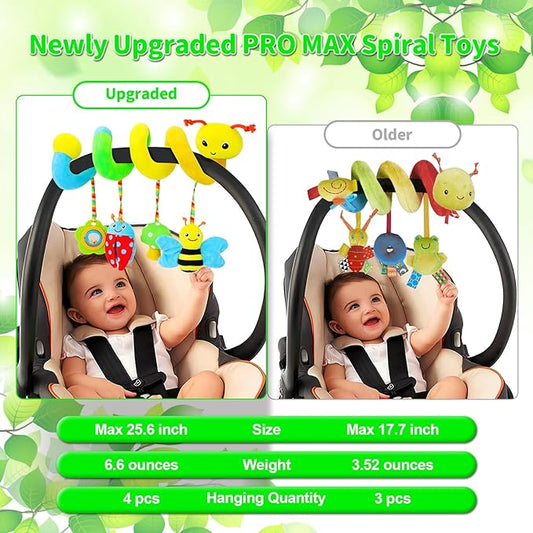Car Seat Toys for Babies 0-6 Months, Spiral Car Seat & Stroller Activity Toy, Soft Plush Hanging Toys with Rattles, Best Gift for Ages 0 and Up
