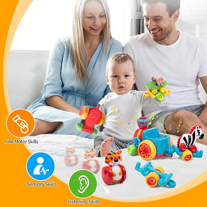 Toddler Toys for 1 Year Old Boy Gifts: Learning Animal Train Set for 1 2 3 Old Boy and Girl, Forest-Themed Push Car Baby Toy for 12-18 Months, 1st First Birthday Gifts for Toddlers 1-2