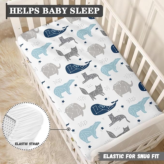 Constallations on Night Starry Sky Fitted Crib Sheet Space Planet Baby Crib Sheet Fit Standard Crib and Toddler Mattress,Crib Mattress Sheets for Boys Girls 28"x52"