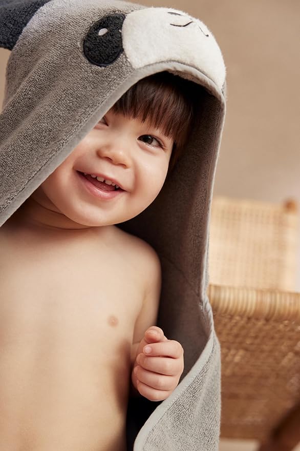 MORI Boys and Girls Hooded Panda Bath Towel in Grey - Unisex Kids Soft Blanket - Ultra Absorbent and Long Lasting - One Size