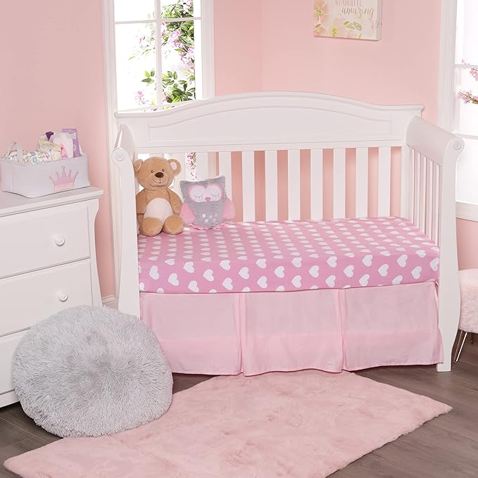 2 Pack Fitted Crib Sheets for Girls in 100% Jersey Knit Cotton – Baby Girl Crib Mattress Sheets in Pink and Purple Heart and Polka Dot Designs by Everyday Kids; Sweet Baby Girl Nursery Theme
