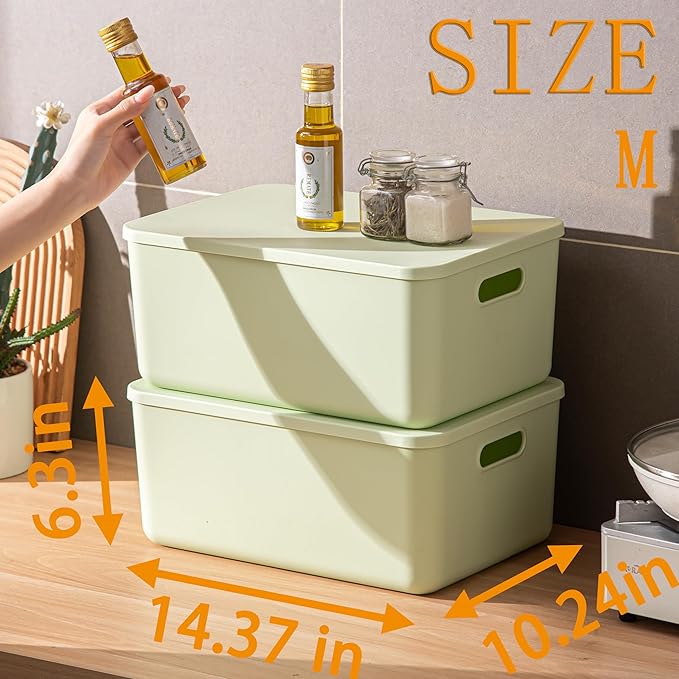 Gaoaodeyu 4 pack large plastic White storage bins Baskets, Toy Box Chest with Lids and Handle，Organizer Containers for Baby，Kids,snacks,Nursery，Shelves，Playroom, Bedroom，Office,Closet，home