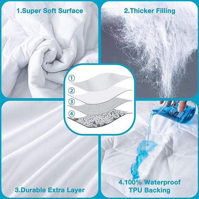 Lunsing Soft California King Waterproof Mattress Protector, Breathable Cal King Size Mattress Pad Cover, 6-18 Inches Deep Pocket, White