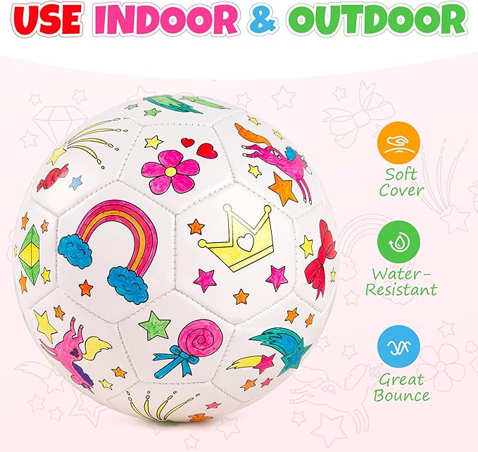 EVERICH TOY Paint Your Own Soccer Ball with Markers, Toddler Arts and Crafts Kits Soccer Gifts for Girls Boys, Size 3 Unicorn Toys Coloring Custom Soccer Ball Birthday Gifts for Kids 3 4 5 6-8 8-12